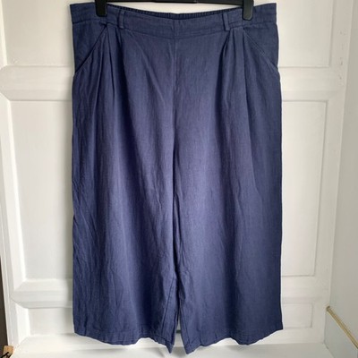 Seasalt Culottes Wide Leg Trousers Womens UK22 Blue Cropped Elasticated Pockets 