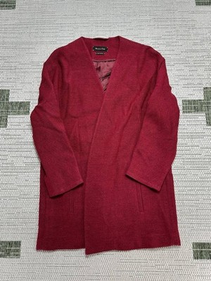 Massimo Dutti Jacket Womens Medium Red Wool Blend Open Front Coat