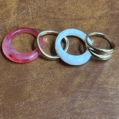 Colección De Anillos Vintage Únicos De Color/Tono Dorado 4 Piezas - Talla M