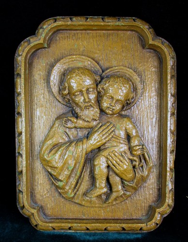 Barwood St JOSEPH holding Baby JESUS Boynton Co Plaque 6 3/4 x 5" Vntg 1930s.