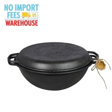 Cast Iron Uzbek Kazan 15.8-qt 15 L Cauldron Heavy Duty Pan Lid Skillet Combo Pot