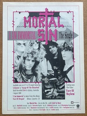 MORTAL SIN - I AM IMMORTAL 1990 Full page UK magazine ad