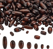 350Pcs Natural Oval Wood Beads, 7 Sizes Coconut Brown Wooden Spacer Beads, Tiny