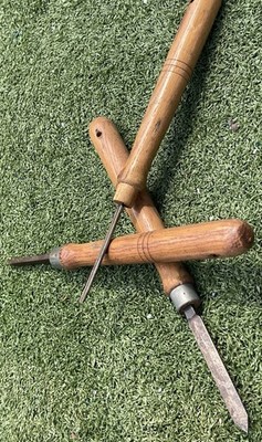 3 Pc Vintage Masonry Chisels Punch Wood Handle 15.5  Concrete Tools