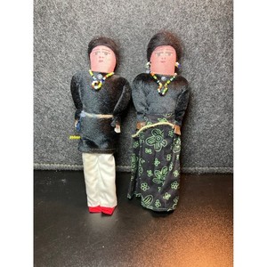 Vintage Handmade Native American Seminole Cloth Dolls Set of 2 Beaded Folk Art