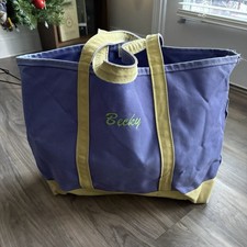 Vintage L.L. Bean Boat And Tote Canvas Bag Khaki XL 22  x 16" Green Purple