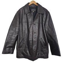 Vintage J.Crew Men's Leather Heavy Car Coat Jacket Wool Blend Dark Brown Large