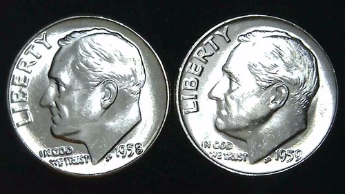 1958 1959-P  10C Roosevelt Dime (2  Coins) BU 90% Silver 26ctt0106-3