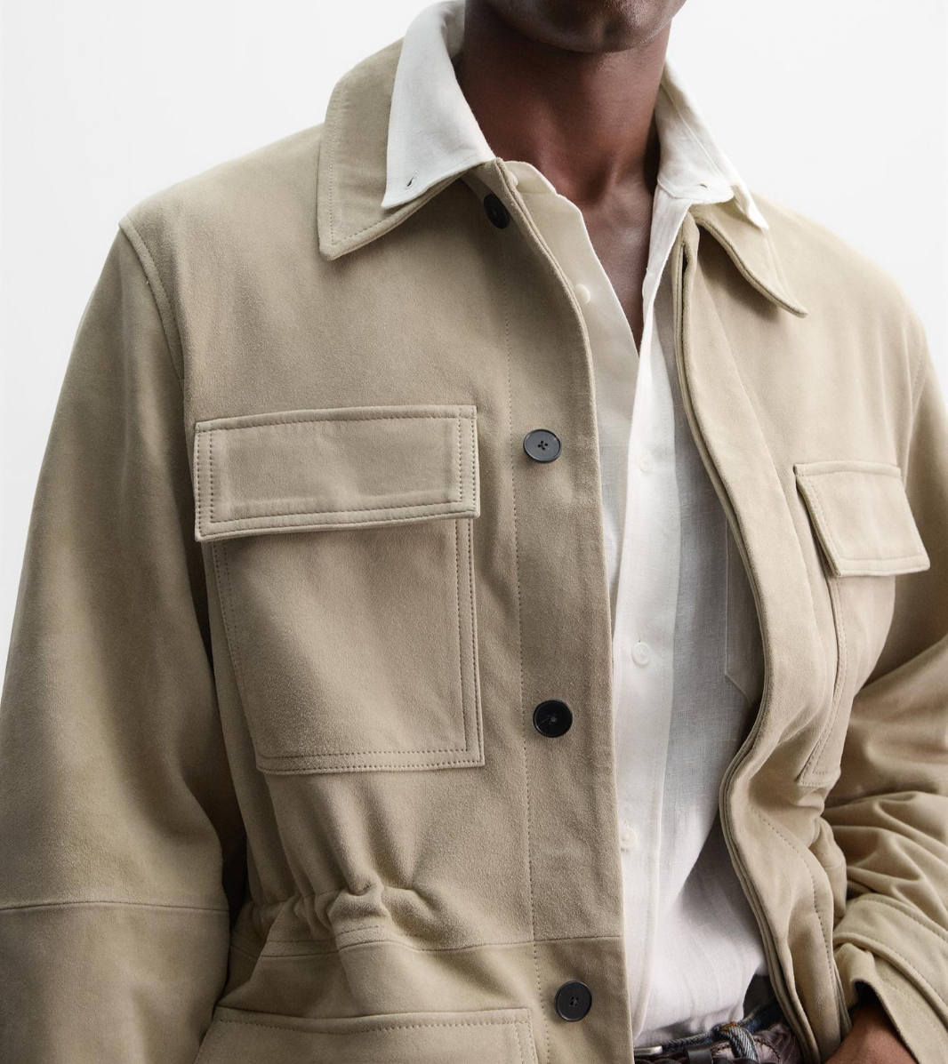 Zara Limited Edition 100% Suede Leather Pocket Parka Beige Size XL