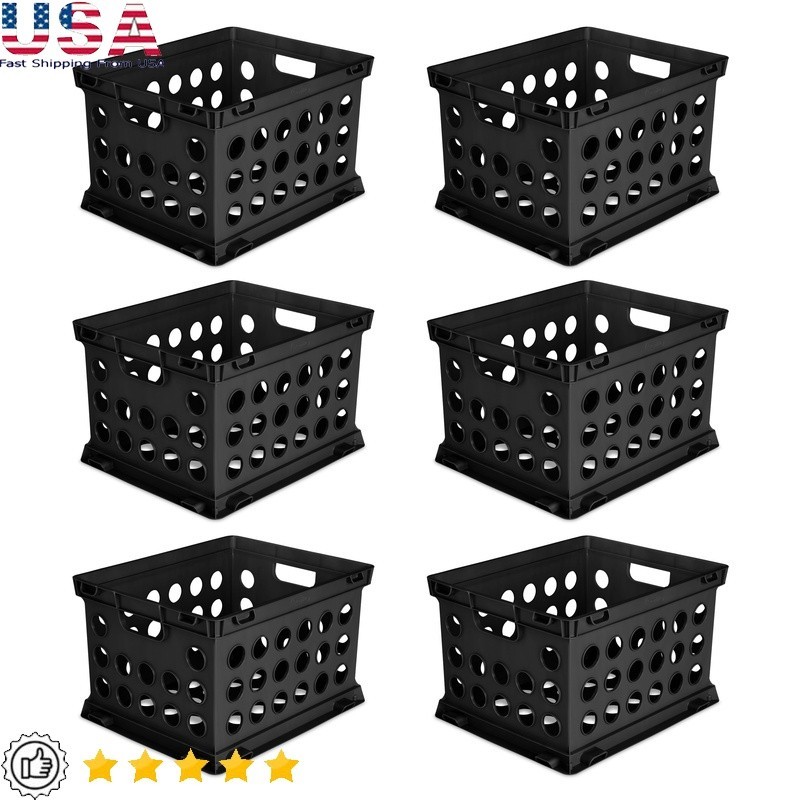 File Crate Storage Tote Portable Organizer File Box Stackable Utility Bin New-image