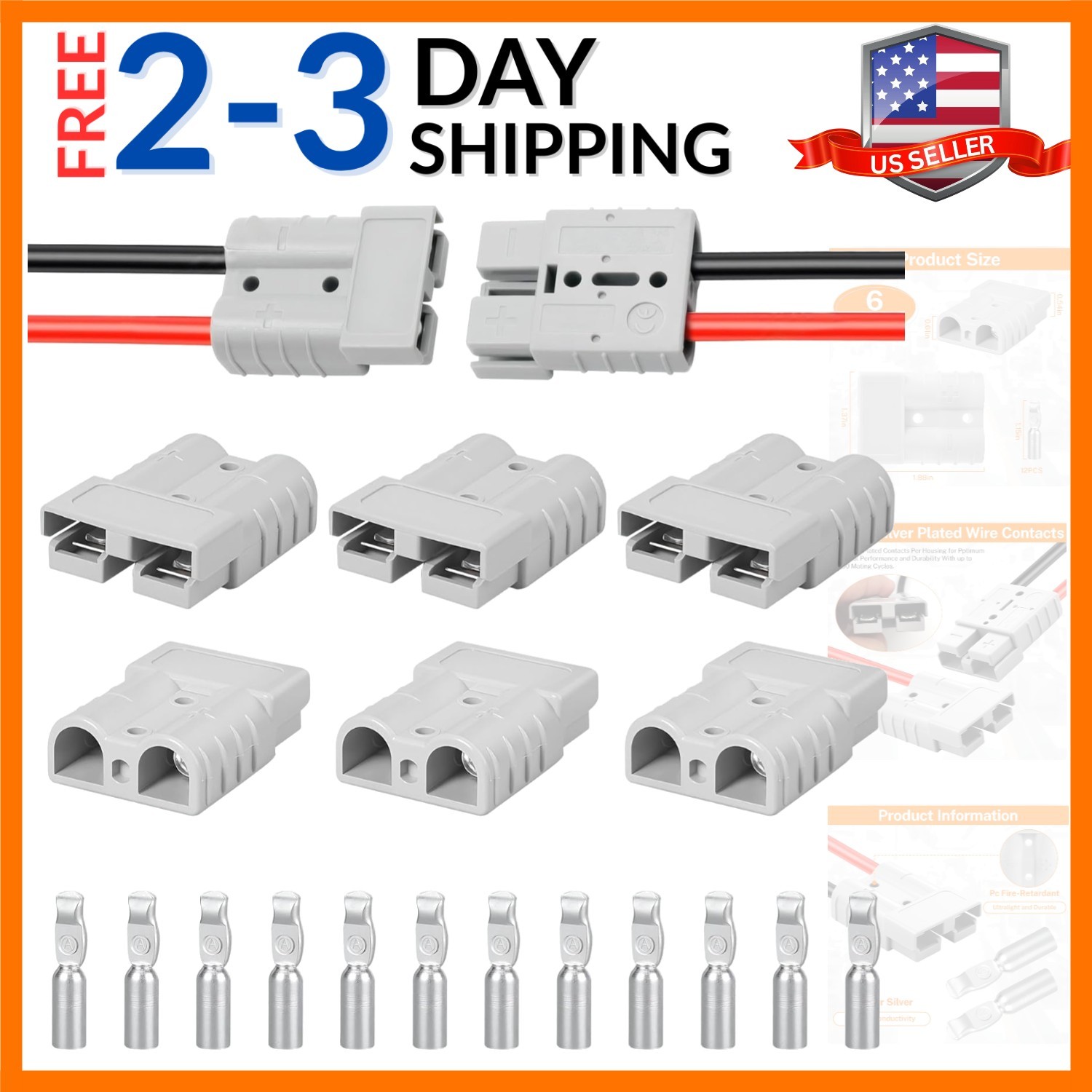 6 Pcs 50A-600V Battery Quick Connect/Disconnect, Compatible with Anderson , 8...