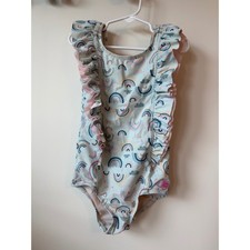 RuffleButts Girls Boho Rainbow Ruffle One Piece Swimsuit Mint Pink Size 7
