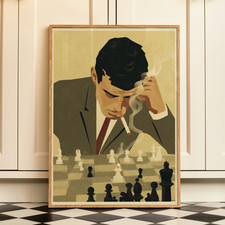Listing image for Vintage Chess Player Poster Retro Strategy Wall Art A4 Print