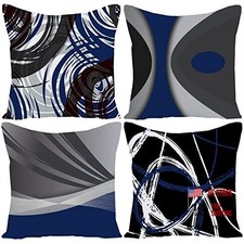 Set of 4 Throw Pillow Covers Modern Abstract 18" x 18" Pack of 4 Dark Blue