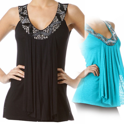 New Y2K Black Drape Flare Top Tank Beaded Silver Beads Princess Whimsigoth Fairy