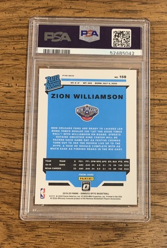2019-20 Panini Donruss Optic Zion Williamson #158 Hyper Pink Prizm RC Psa 9 Mint - Picture 2 of 2
