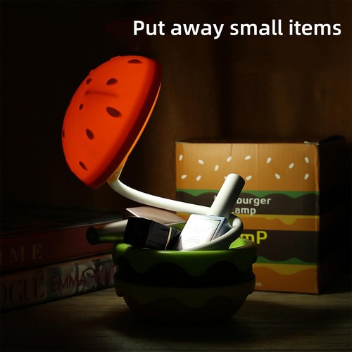 Small Table Lamp Hamburger Night Light Cute Rechargeable Led Desk Lamp With Dimm - Picture 6 of 9