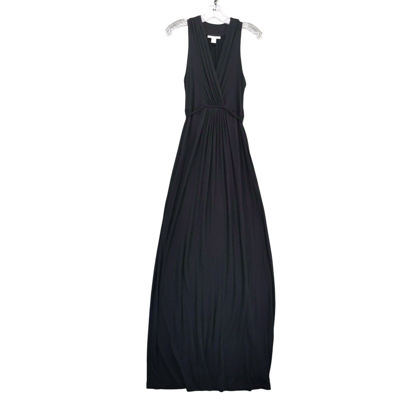 Motherhood Maternity Maxi Dress Sleeveless Black Tie Back S Stretch Rayon Knit