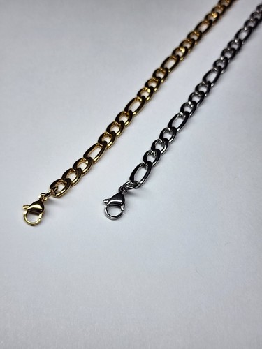 Gold Plated Stainless Steel Figaro Chain Bracelet 5mm Unisex Hip Hop Jewelry Men - Picture 2 of 4