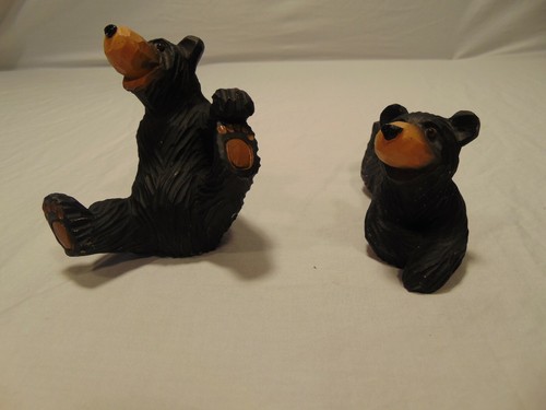 Pair of Black Bear Wood Carved Resin Figurines 6" - Picture 2 of 6
