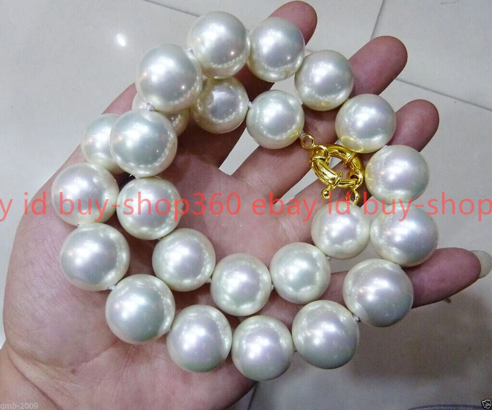 Huge 16mm White South Sea Shell Pearl Round Beads Necklace 18/20/26/27/28 inches - Image 3 of 4