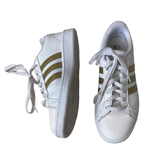 Adidas Women Cloudfoam Sneakers Shoes Size 9 White Gold Stripes HWI 28Y001  | eBay