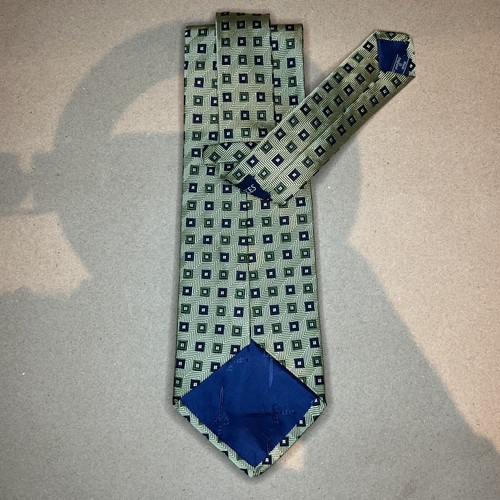 £125 GIEVES & HAWKES SAVILE ROW GREEN & NAVY CHEVRON WEAVE SILK TIE MADE UK Y3 - Picture 6 of 11