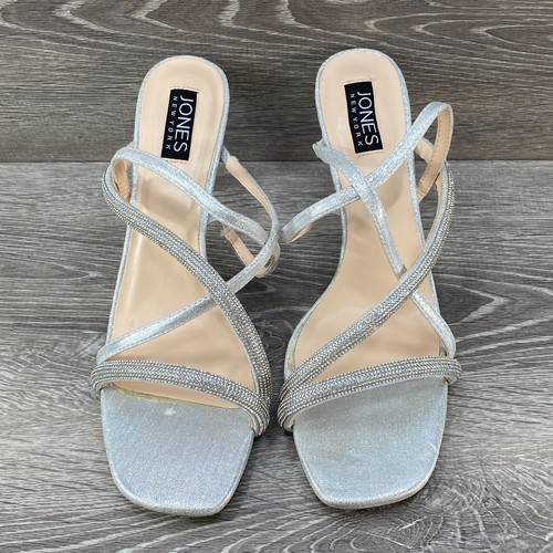 Jones New York Dress High Heel Shoes Sandals Tarona Silver Sparkle Slingback 11 - Picture 3 of 11