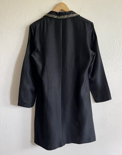 90s Vintage Black Floral Trim Jacket Over Coat Dress Sz 10 Medium Witch Goth - Picture 6 of 8
