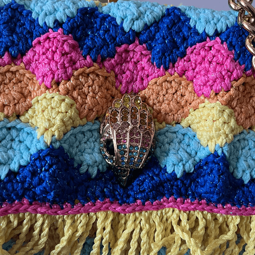 Kurt Geiger Kensington Rainbow Multicolor Crochet Knit Fringe Shoulder Bag Purse - Picture 3 of 11
