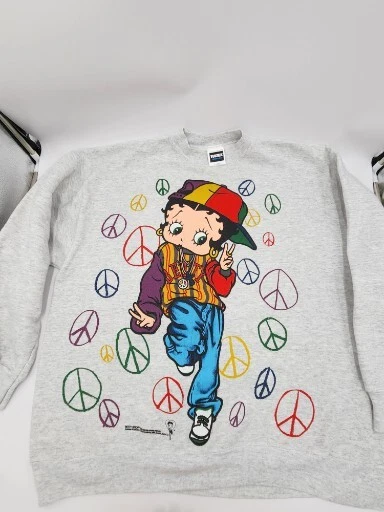 Sudadera Vintage 1993 Betty Boop Hip Hop Peace Out Gris 2 Caras Talla XL-Tultex Foto 3 de 4