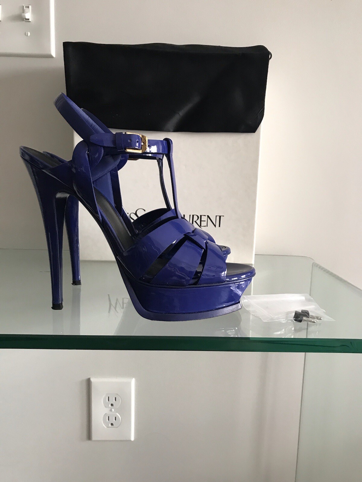 Sandali con plateau YSL Yves Saint Laurent Tribute viola vernice taglia 39