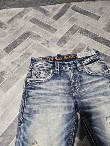 New Men's Rock Revival Tate Straight Jeans Acid Wash Size 33x31 Comfort Stretch - Picture 4 of 17
