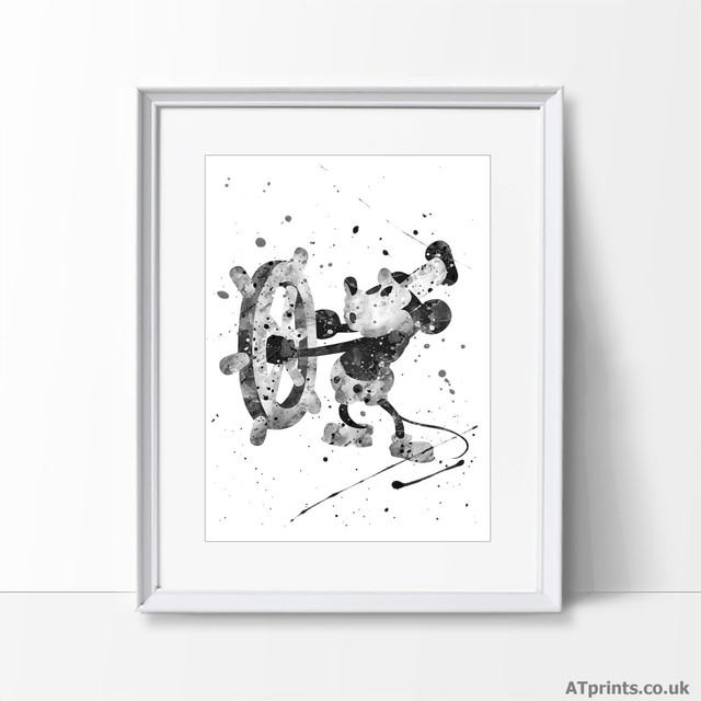 Home Garden Classic Mickey Mouse Print Poster Watercolour Framed Canvas Wall Art Disney Tapestries