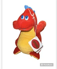 HTF Vtg 1986 Etone Dinosaur Red Blue Yellow Animal Toy 7" inch With Tags