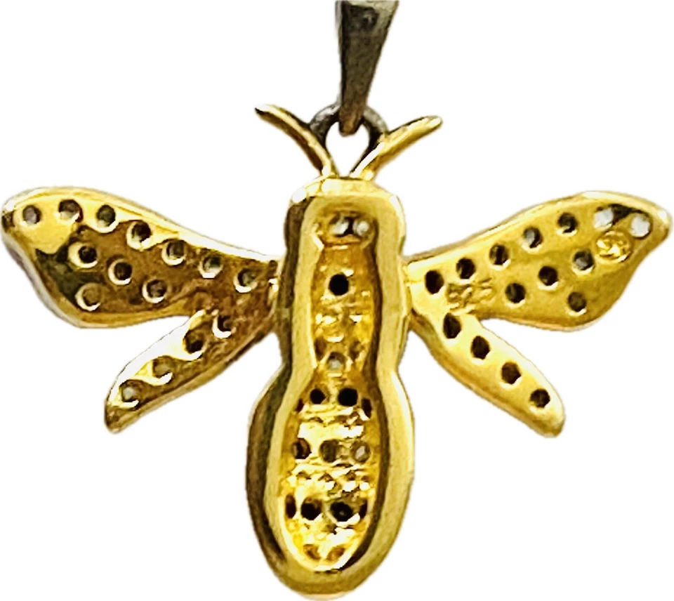 Vermeil 925 Silver CZ Bumble Bee Pendant Necklace 21mm x15mm w/Velvet Dust Bag - Image 4 of 4