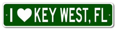 I Love Key West, Florida Metal Wall Decor City Limit Sign - Aluminum