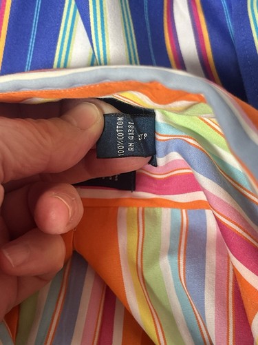 Camisa Ralph Lauren colorida a rayas para hombre manga larga con botones naranja talla M - Imagen 7 de 9