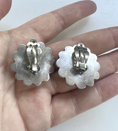 Vintage Sterling Silver Mexico Taxco Flower Shaped Earrings M25 Hallmark 1.2" - Picture 2 of 5