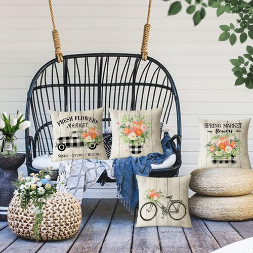 Spring Throw Pillow Covers 18X18 Set of 4 Floral Pillow Covers Spring Summer Dec - Picture 7 of 12