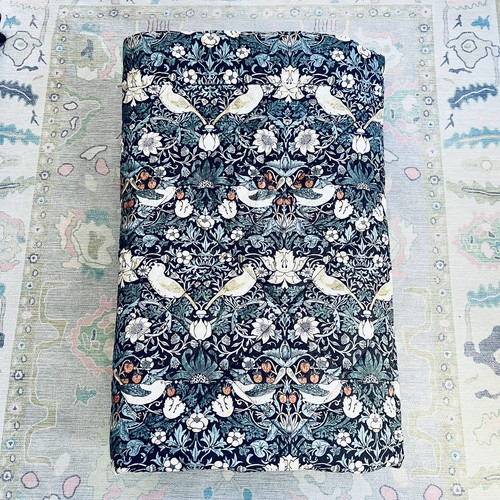 William Morris Home Strawberry Thief Queen Navy Blue Comforter Floral Birds