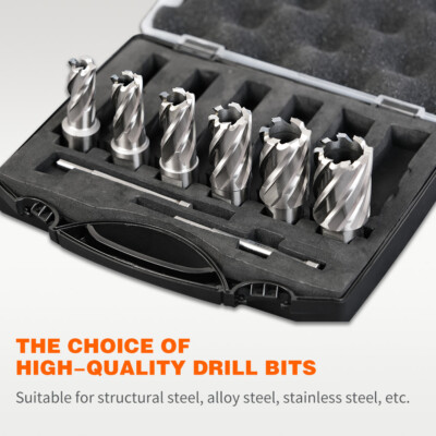 6pc 1'' Depth Annular Cutter Set 3/4'' Weldon Shank 9/16 1-1/16 Magnetic Drill Bit