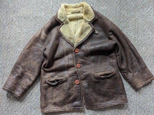 vintage SHEARLING rancher coat SHEEPSKIN brown leather 2XL jacket PATINA mad max - Picture 15 of 18
