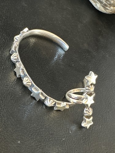 Fourth July Navajo Stars Sterling Silver Cuff Bracelet Ring Set 15339 - Picture 13 of 14