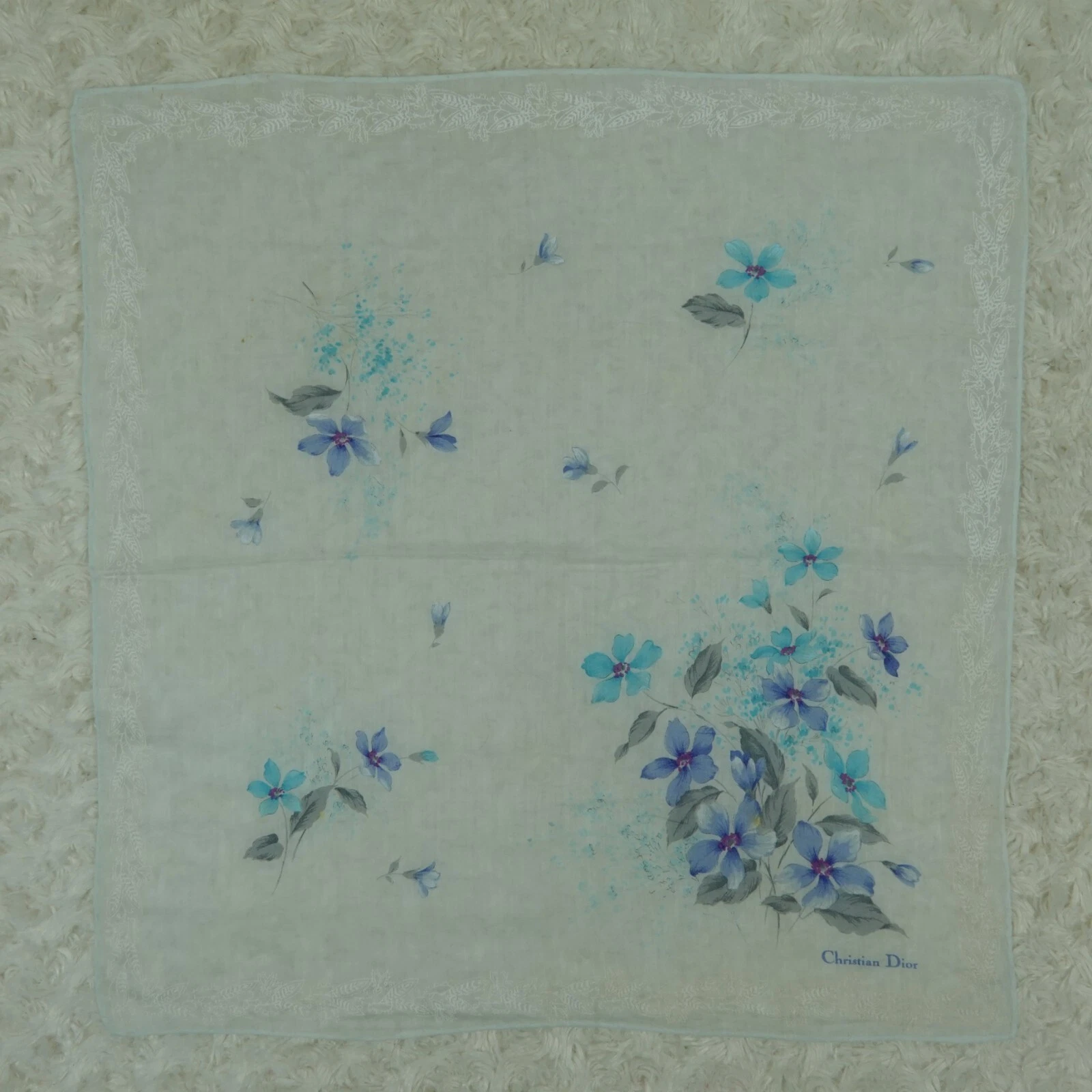 CHRISTIAN DIOR Foulard coton bleu ciel foulards poche carré 17