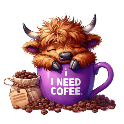 Clear 18X18cm Highland Cow Coffee Car Sticker