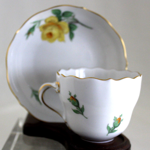 Meissen Demi Cup/Saucer Ptrn. No.020610 Yellow Rose Crossed Swords Mint 1st Qlty - Picture 5 of 6