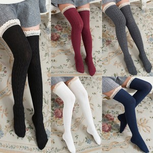 Womens Girls Over The Knee Long Socks Lace Kintted Warm Soft Thigh High Stocking