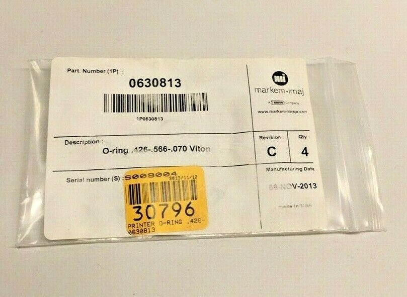 Markem Imaje 0630813 O-Ring 0.426 OD x 0.566 ID x 0.070 W (Pack of 