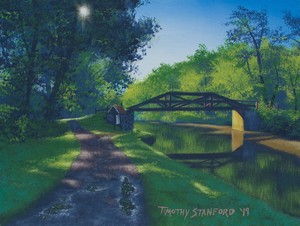 Original-Acrylic-Painting-Dawn-Canal-Bridge-9x12-Landscape-by-Timothy-Stanford